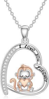 wholesale 925 Sterling Silver Heart Love You Forever Monkey Pendant Necklace for Women-Monkey Necklace