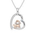 wholesale 925 Sterling Silver Heart Love You Forever Monkey Pendant Necklace for Women-0-0