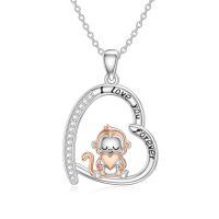 wholesale 925 Sterling Silver Heart Love You Forever Monkey Pendant Necklace for Women-Monkey Necklace