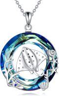 wholesale 925 Sterling Silver Blue Crystal Stingray Pendant Necklace for Women-0-0
