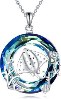wholesale 925 Sterling Silver Blue Crystal Stingray Pendant Necklace for Women-Stingray