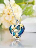 wholesale 925 Sterling Silver Blue Crystal Bee Heart Pendant Necklace Gift for Sisters and Friends-0-5