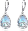 wholesale 925 Sterling Silver Lotus Flower Rainbow Moonstone Drop Earrings for Women-0-0