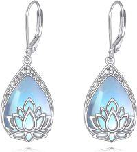 wholesale 925 Sterling Silver Lotus Flower Rainbow Moonstone Drop Earrings for Women-Lotus