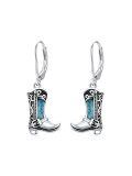 TOUPOP Sterling Silver Turquoise Cowgirl Western Dangle Earrings-0-0