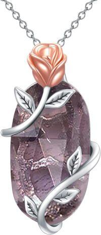 wholesale Sterling Silver Gemstone Dainty Pendant Necklace for Women Mom Gift-Rose-Amethyst-February