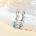 wholesale 925 Sterling Silver Blue Crystal Heart Dog Cat Paw Print Dangle Earrings for Women-0-1