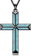 wholesale Sterling Silver Men s Black Cross Necklace with Turquoise Pendant-0-6
