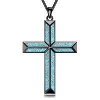 wholesale 925 Sterling Silver Mens Black Agate Cross Necklace with Brown Stone Pendants-1-Turquoise
