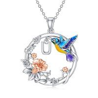 wholesale 925 Sterling Silver Hummingbird & Flower Initial U Pendant Necklaces for Women Girls Alphabet Letter s (U)-U