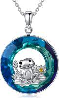 wholesale 925 Sterling Silver Blue Crystal Round Pendant Necklace with Frog Design-0-0