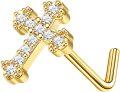 wholesale 14k Solid Gold Cross Nose Studs with 20 Gauge Diamonds for Women Men-0-0