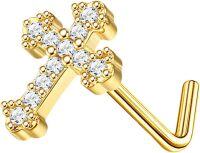 wholesale 14k Solid Gold Cross Nose Studs with 20 Gauge Diamonds for Women Men-L-Cross