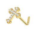 wholesale 14k Solid Gold Cross Nose Studs with 20 Gauge Diamonds for Women Men-0-0