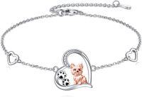 wholesale 925 Sterling Silver Yorkshire Terrier Dog Paw Print Heart Charm Bracelet Gifts for Women-Yorkie