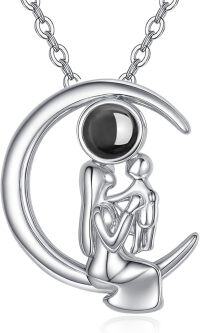 wholesale 925 Sterling Silver Love on the Moon Family Pendant Necklace for Mom and Daughter Gifts-Mom & Little Loved -Custom Photo