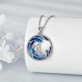 wholesale 925 Sterling Silver Surfer Girl on Blue Ocean Wave Pendant Necklace Beach s for Women-0-3