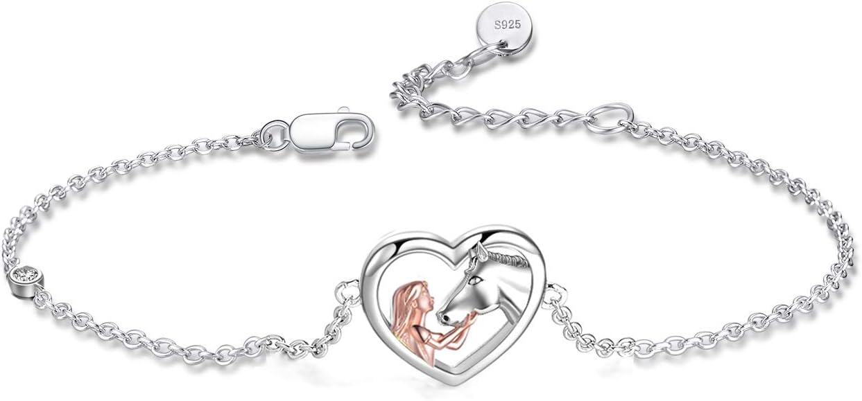  Sterling Silver Stone Horse Adjustable Bracelet for Women -Horse Bracelet silver