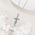 wholesale 925 Sterling Silver Turquoise Stone Inlay Cross Pendant Necklaces for Women and Men Christian -0-3