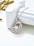wholesale 925 Sterling Silver 925 & Rose Gold Plated Double Heart Pendant with Cubic Zirconia Necklaces for Women s-0-4