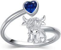 wholesale Sterling Silver Birthstone Highland Cow Ring Custom Engraved Name Adjustable Women s Jewelry Gift-09-September