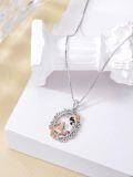 wholesale 925 Sterling Silver Blue Abalone Shell Alice in Wonderland Cat Pendant Necklace with Red Rose and Mushroom Elements - Gifts for Her-0-8