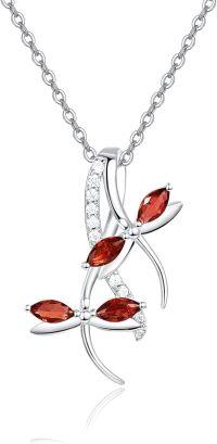 wholesale 925 Sterling Silver Garnet Dragonfly Pendant with Cubic Zirconia and Extender Chain - Red Gemstone Jewelry for Women (36-40 inches)-Ruby