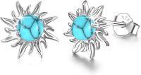 wholesale 925 Sterling Silver Turquoise Celestial Stud Earrings - Blue Stone Earings for Women Gifts-03-Turquoise Sun Turquoise