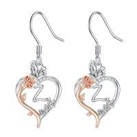 TOUPOP Sterling Silver Rose Heart Butterfly Initial Z Letter Drop Dangle Earrings-undefined