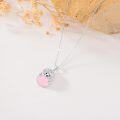 wholesale 925 Sterling Silver Pink Enamel Round Pendant with Yorkshire Terrier Charm for Women's Necklaces Gifts-0-2