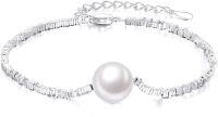 wholesale 925 Sterling Silver 10mm Freshwater Pearl Adjustable Bracelet Gift for Women-WHITE