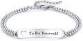 wholesale 925 Sterling Silver To Be Yourself Inspirational Quote ID Bar Chain Link Bracelet-0-0