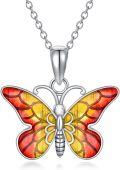 wholesale 925 Sterling Silver Purple & Yellow Enamel Butterfly Pendant Necklace for Women Gifts-0-6