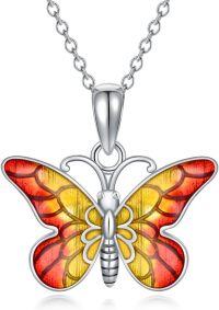 wholesale 925 Sterling Silver Purple & Yellow Enamel Butterfly Pendant Necklace for Women Gifts-RED