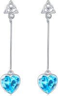 wholesale 925 Sterling Silver Blue Topaz Heart Drop Earrings with Trinity Knot Design-0-0