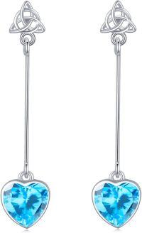 wholesale 925 Sterling Silver Blue Topaz Heart Drop Earrings with Trinity Knot Design-Aquamarine Blue