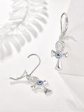 wholesale 925 Sterling Silver Ankh Dangle Earrings Wholesale With Blue Cz Accents-0-1