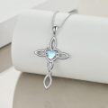wholesale 925 Sterling Silver Celtic Knot Cross with Opalite Heart Pendant Necklace for Women Girls Irish Infinity Love s 45cm Chain Length-0-3