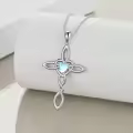 wholesale 925 Sterling Silver Celtic Knot Cross with Opalite Heart Pendant Necklaces Wholesale for Women Girls Irish Infinity Love s 45cm Chain Length-0-3