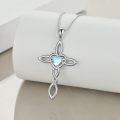 wholesale 925 Sterling Silver Celtic Cross Pendant Necklace With Heart Opal Stone White Gold Plated-0-3
