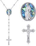 wholesale 925 Sterling Silver Abalone Shell Virgin Mary Crucifix Rosary Chain Pendant Necklace for Women-0-0