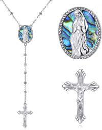 wholesale 925 Sterling Silver Abalone Shell Virgin Mary Crucifix Rosary Chain Pendant Necklace for Women-Rosary necklace