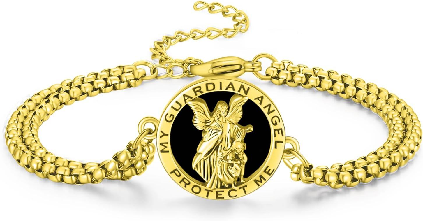 Gold 925 Sterling Silver My Guardian Angel Protect Me Charm Bracelet-0-0