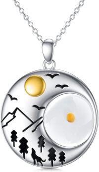 wholesale 925 Sterling Silver Wolf Moon Night Scene Locket Pendant Necklace for Women Girls-Mustard Seed