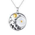 wholesale 925 Sterling Silver Wolf Moon Night Scene Locket Pendant Necklace for Women Girls-0-0