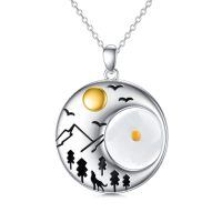 wholesale 925 Sterling Silver Wolf Moon Night Scene Locket Pendant Necklace for Women Girls-Mustard Seed