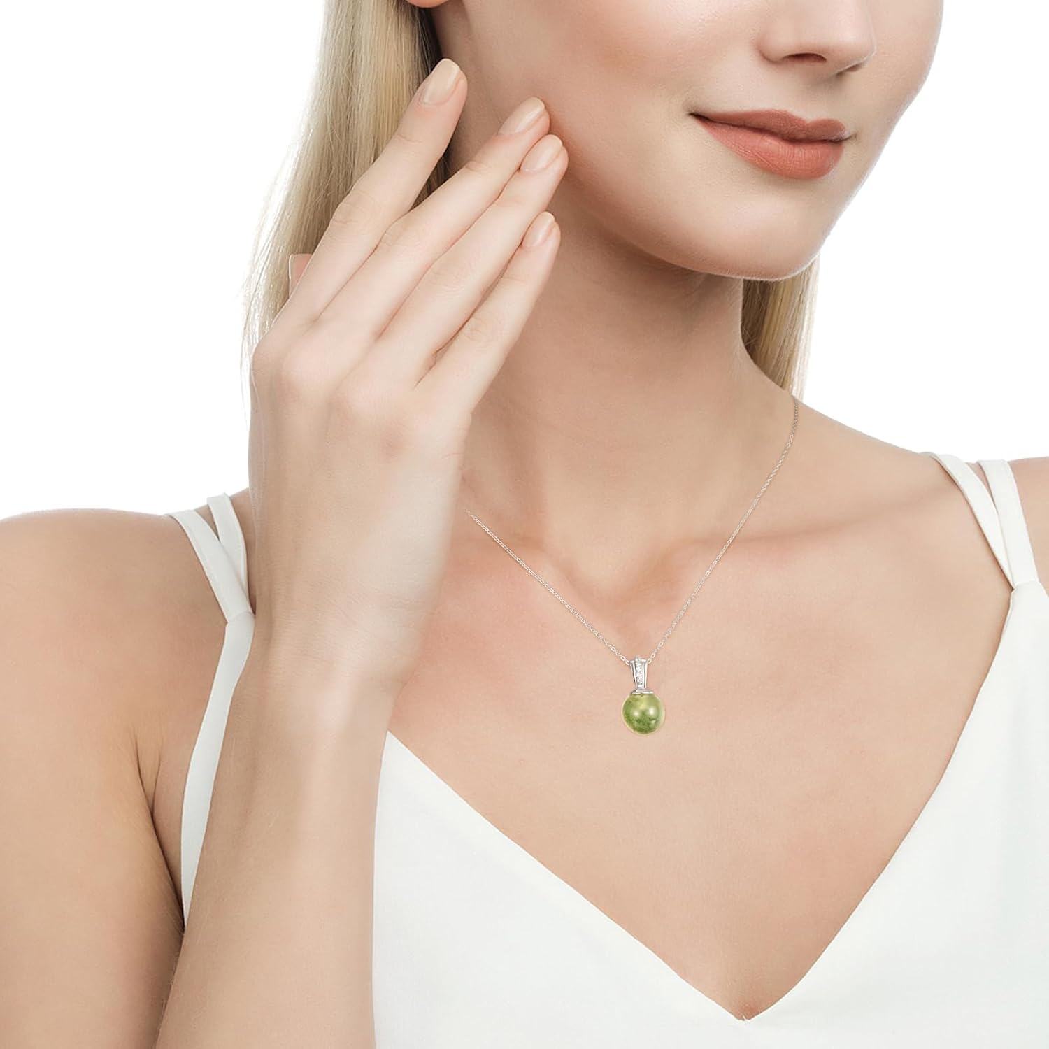 wholesale 925 Sterling Silver Green Moss Agate Pendant Necklace for Women-0-3