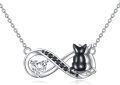 wholesale 925 Sterling Silver Infinity Heart Black Cat Pendant Necklace for Women Girls  45cm Chain Length-0-0