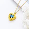 wholesale Gold 925 Sterling Silver Blue Crystal Heart Photo Locket Pendant Necklace for Women Girls  45cm Chain Length-0-2