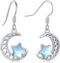 wholesale 925 Sterling Silver Blue Moss Agate Crescent Moon & Star Dangle Earrings for Women - Hypoallergenic  Idea-0-0